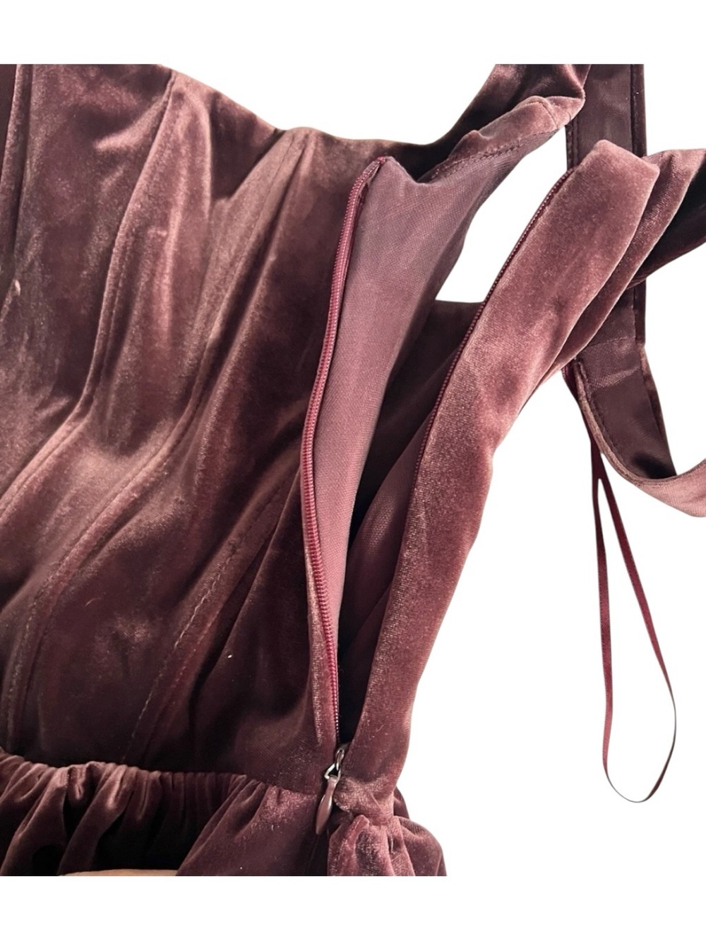 ZARA Velvet Corset Mini Dress Maroon Burgundy Bubble Hem Size S - Picture 6 of 9